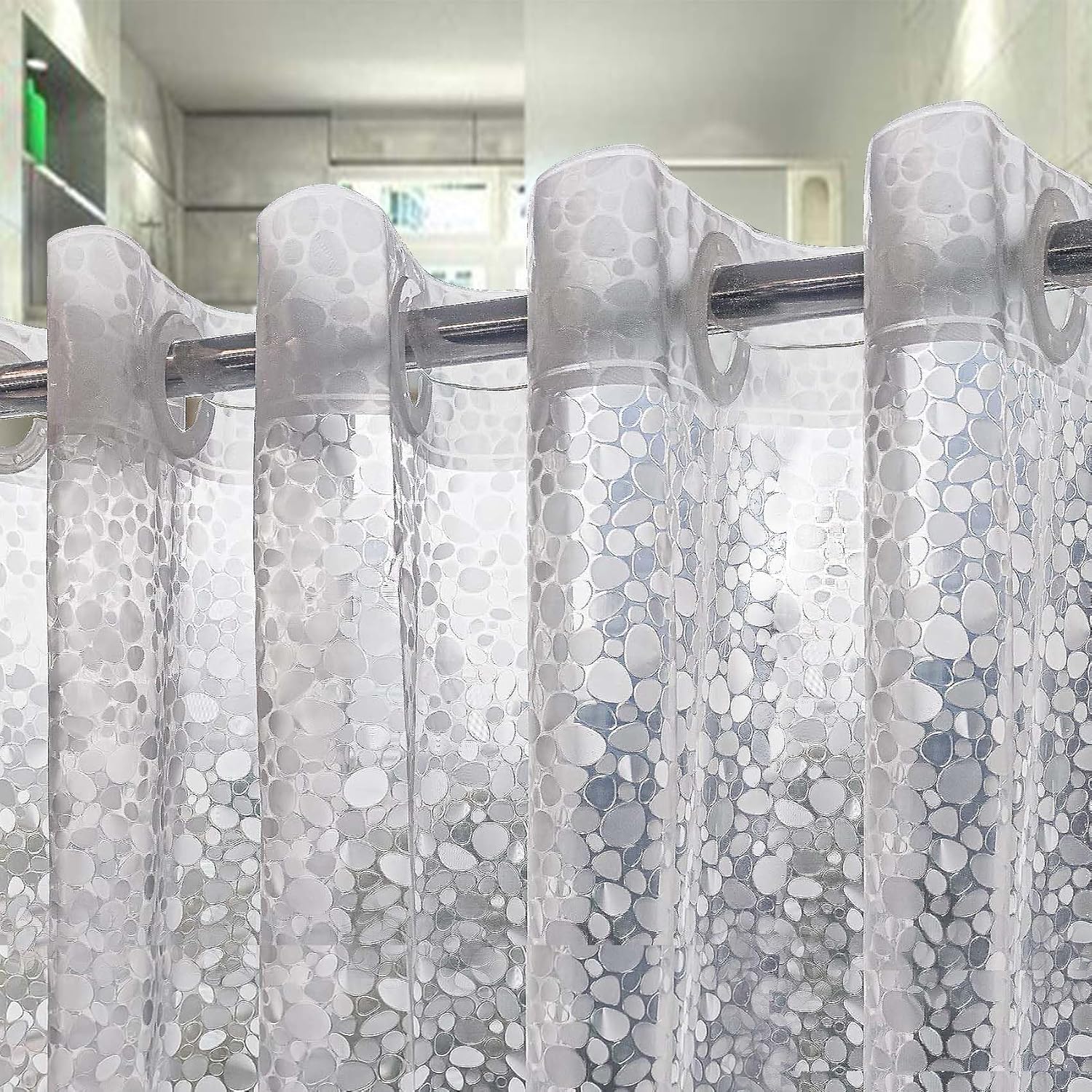 Waterproof Hookless Shower Curtain Liner - Easy Installation, Goose Soft Stone Design
