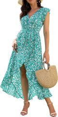 Floral Print V-Neck Maxi Dress for Parties and Summer Celebrations