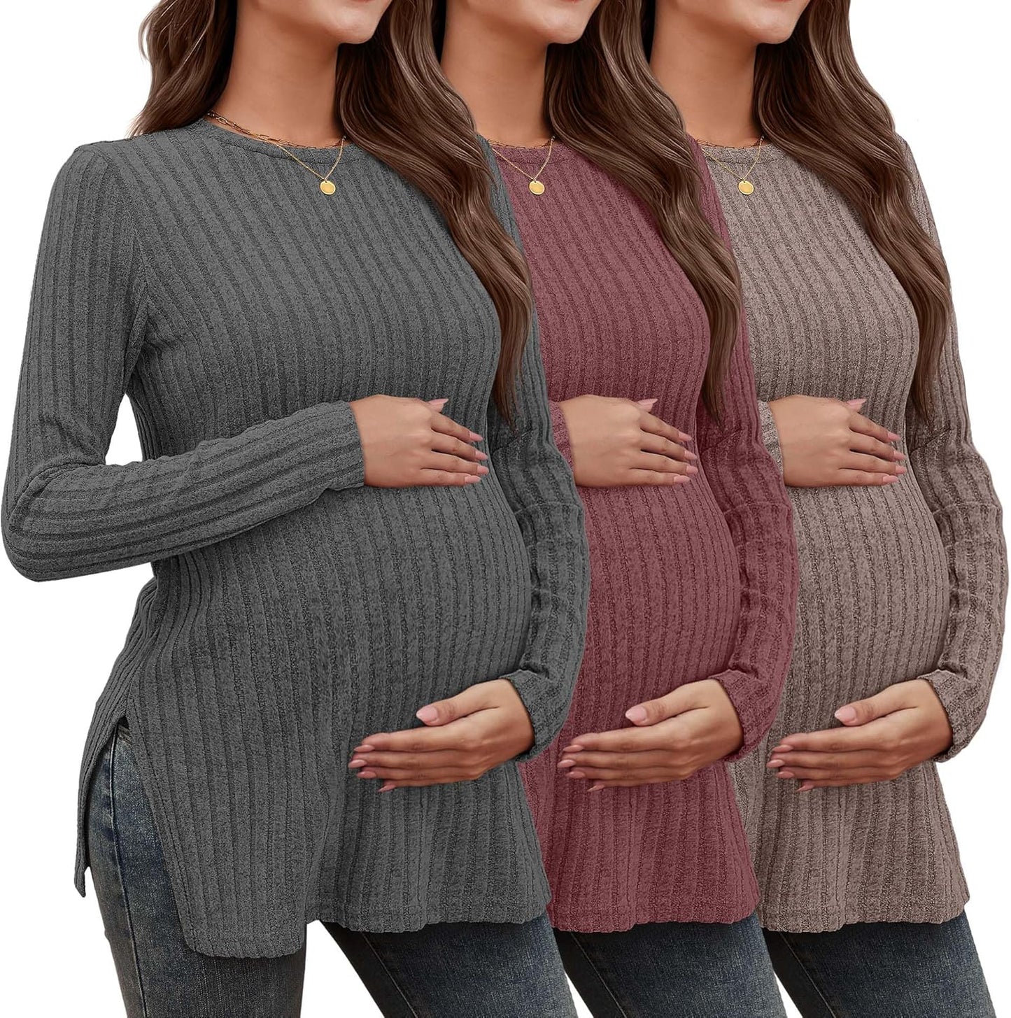 3 Pack Women's Maternity Shirts for Stylish Pregnancy Wear