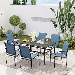 VICLLAX 7 Pieces Outdoor Dining Set with Umbrella Hole Design