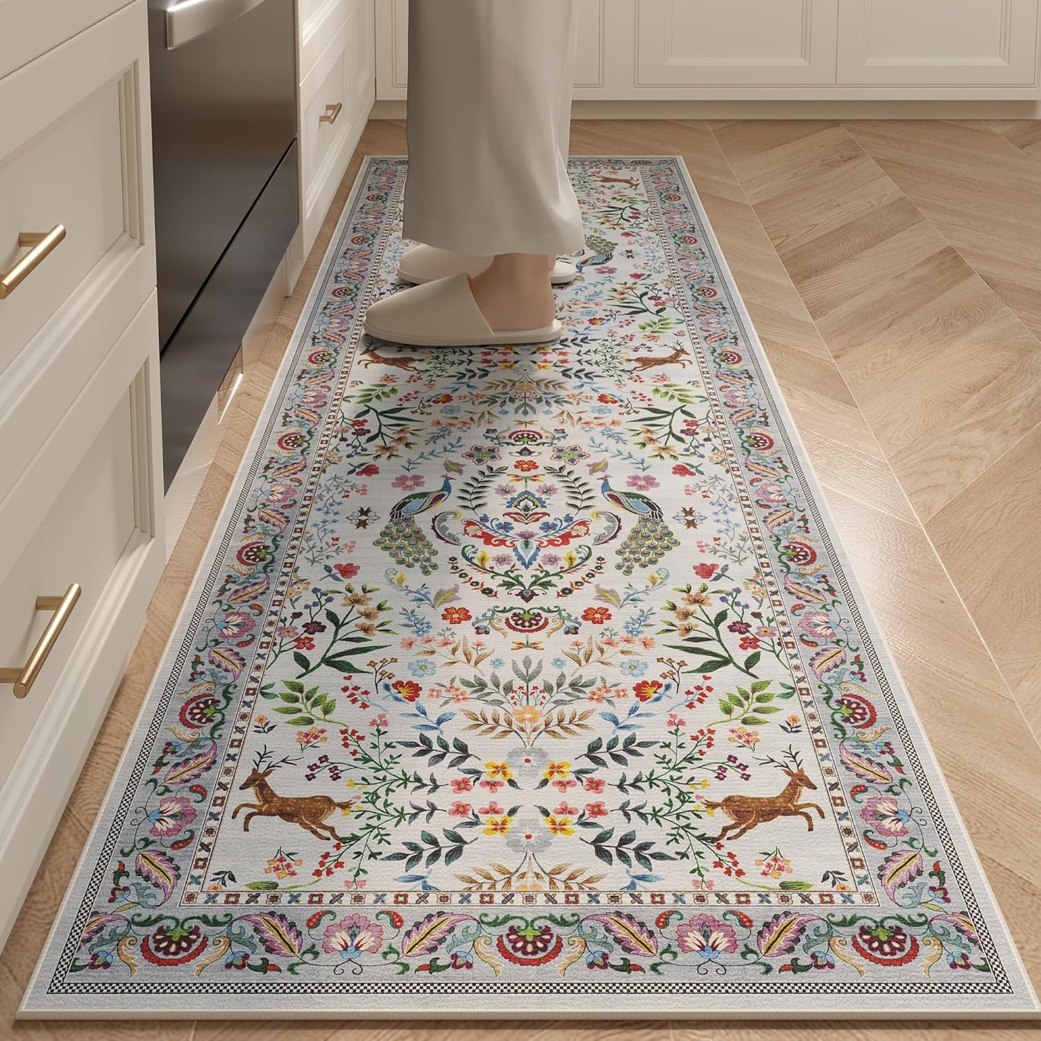 Vibrant Floral Non-Slip Kitchen Runner Rug for Entryway 2ft 6in'x8ft