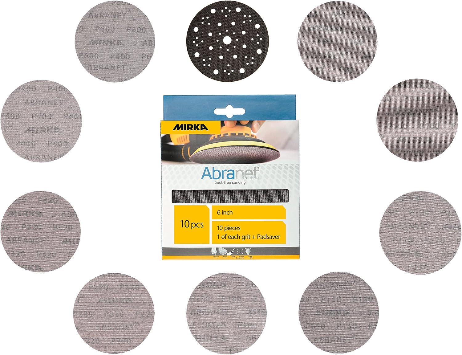 Mirka Abranet Net Discs Mix Pack - 10 pcs + Pad Saver