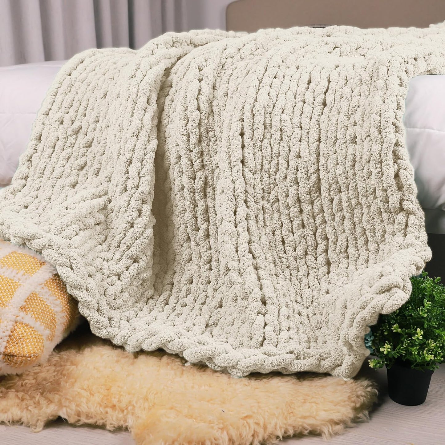 Chunky Knit Throw Blanket 60in X 80in for Cozy Fall Evenings