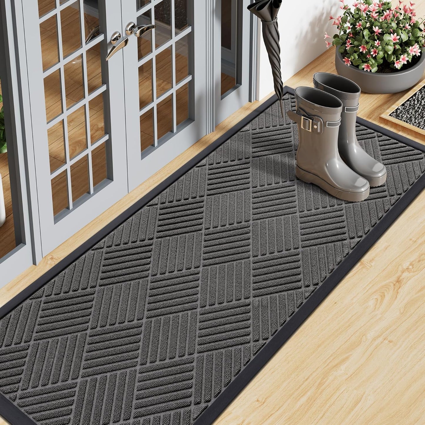 Smiry Heavy Duty Outdoor Indoor Doormat for Entrance 47x17 in Grey
