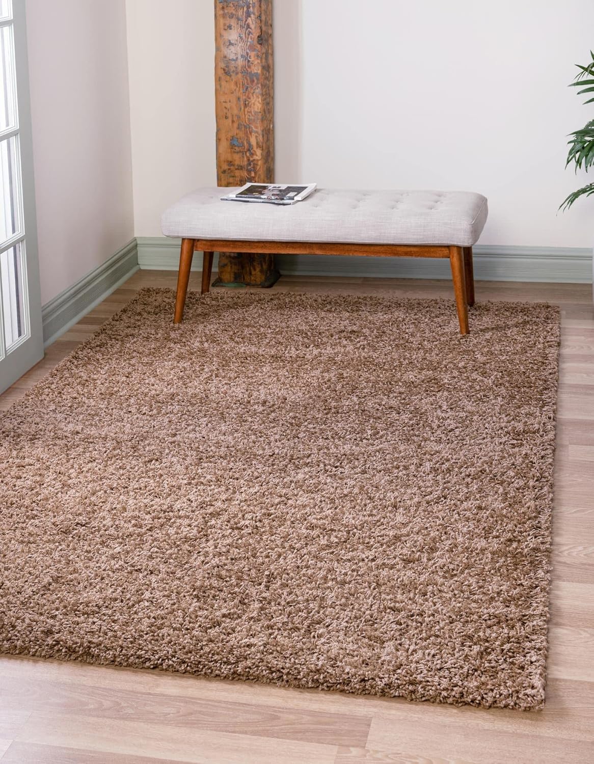 Uber Cozy Solid Shag Collection Rug 4ft x 6ft Sandy Brown