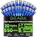 Cat 6 Ethernet Cable Pack 24-Pack 5 ft - Reliable 10 Gbps Cables