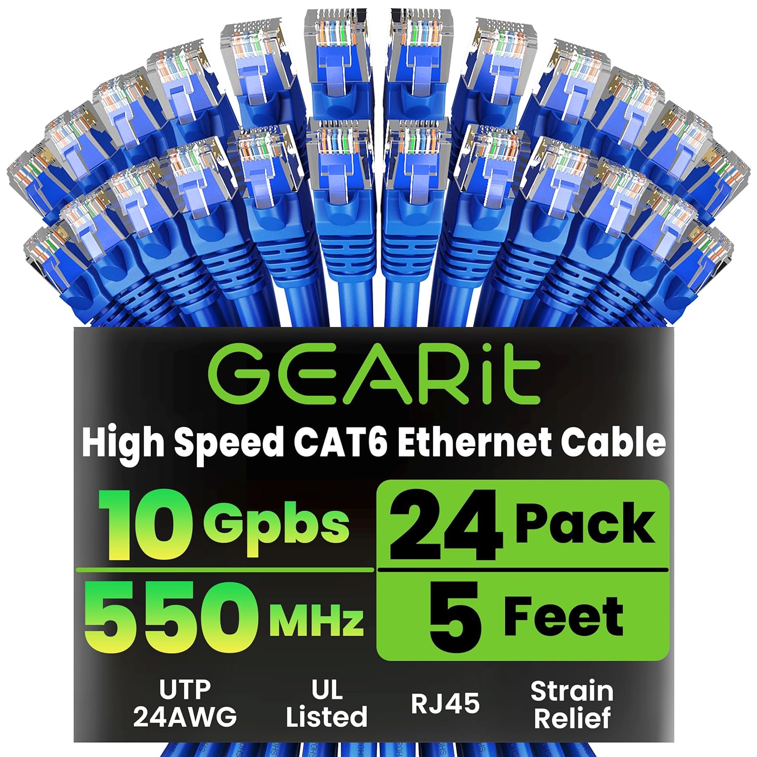 High-Performance 24-Pack 5 ft Cat 6 Ethernet Cables for Networking