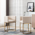 Linen Bar Stools Set of 2 24in Counter Height - Cream Elegance