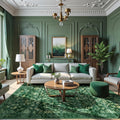 Dark Green Area Rugs 6x9 for Living Room - Washable Vintage Distressed