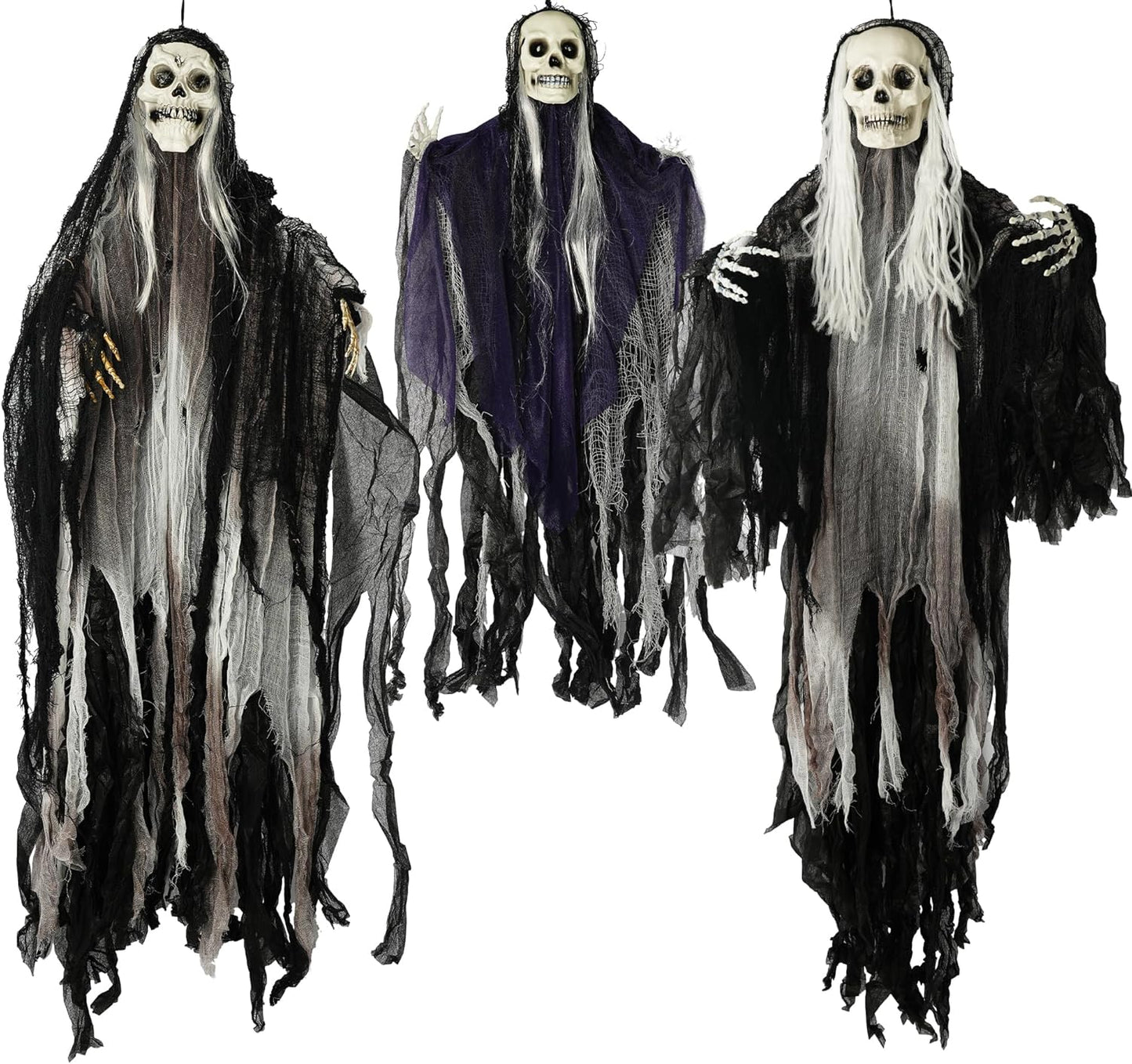 Spooky Skeleton Reapers - 3 Pack Halloween Hanging Ghosts Decor