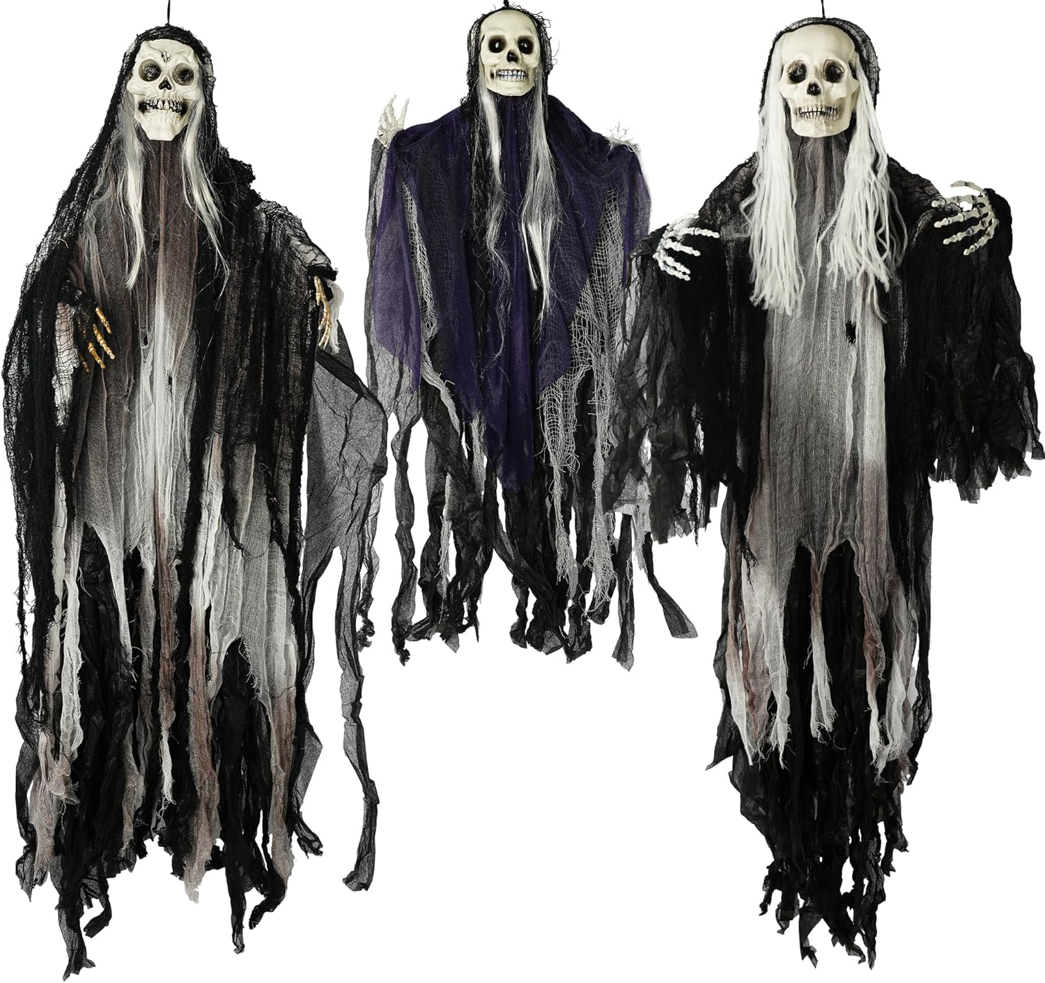 Spooky Skeleton Reapers - 3 Pack Halloween Hanging Ghosts Decor