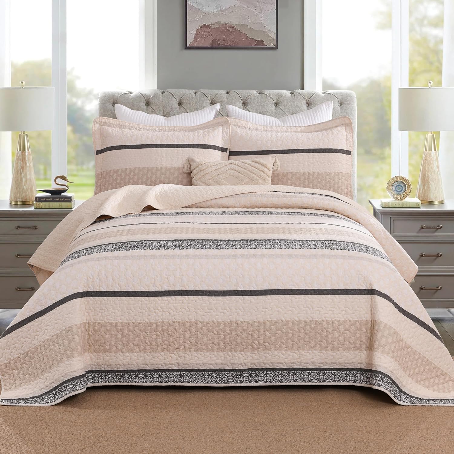 Homzard King Size Comforter Set - Lightweight Striped Bedding