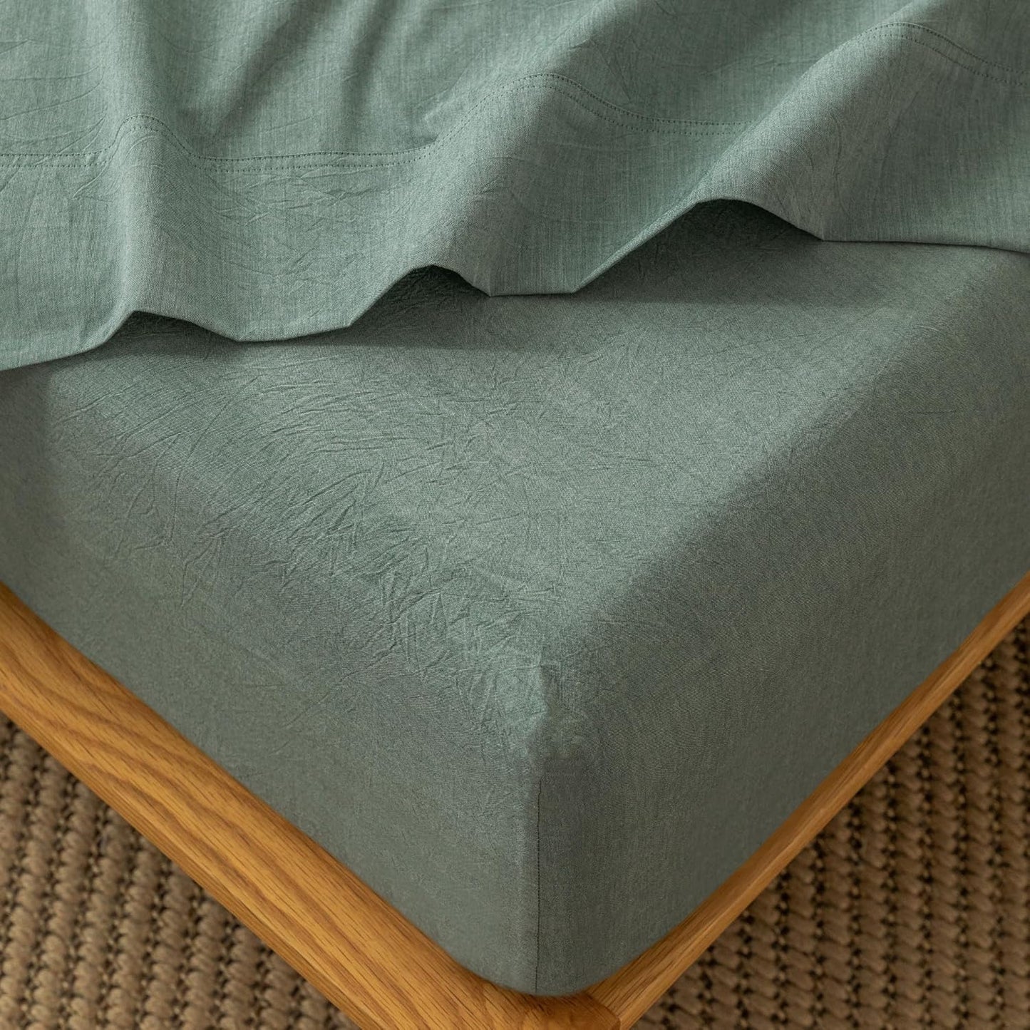 MooMee Fitted Bottom Sheet 100% Washed Cotton for Comfort