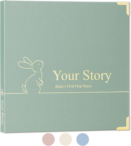 Sage Green Baby Memory Book 0-5 Years | Gender Neutral Scrapbook by Olive & Lark