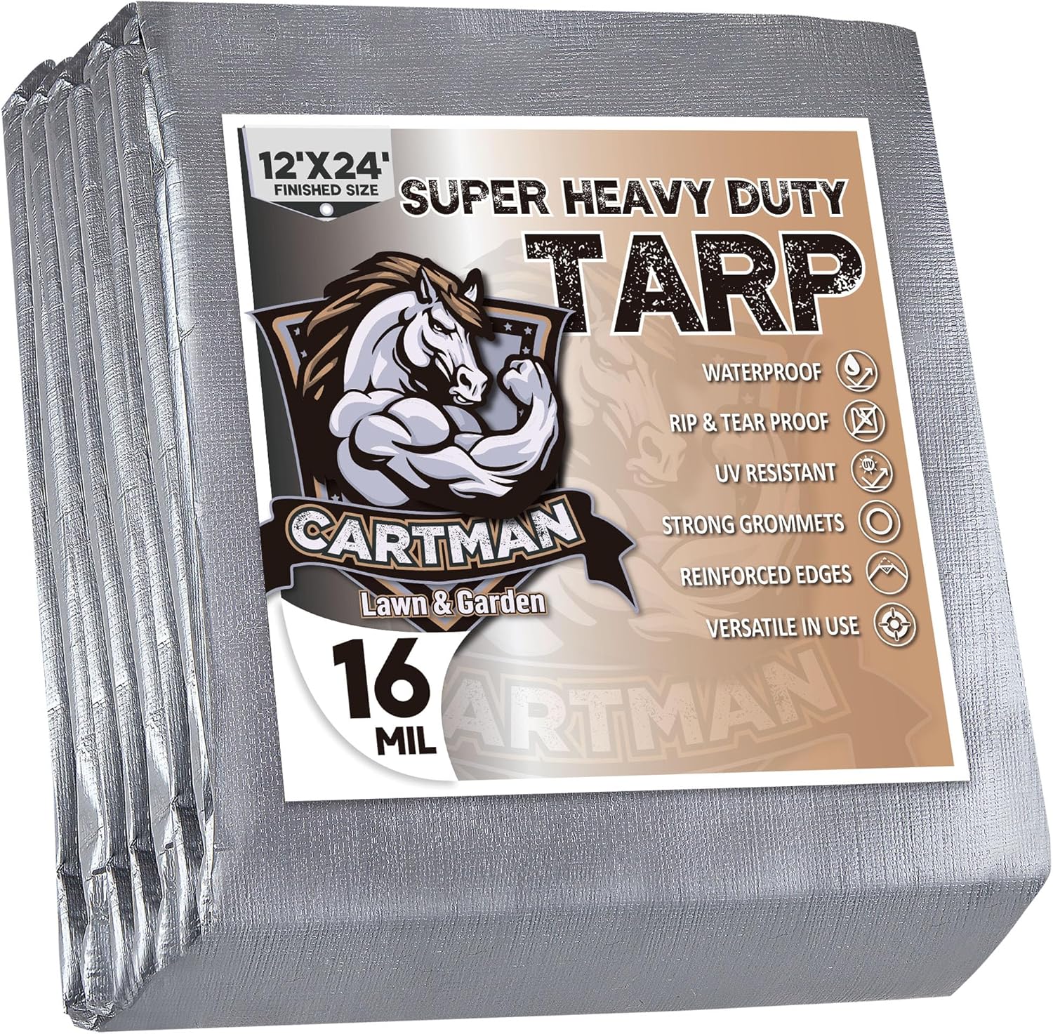 CARTMAN 12x24 Feet Extra Thick 16 Mil Heavy Duty Poly Tarp