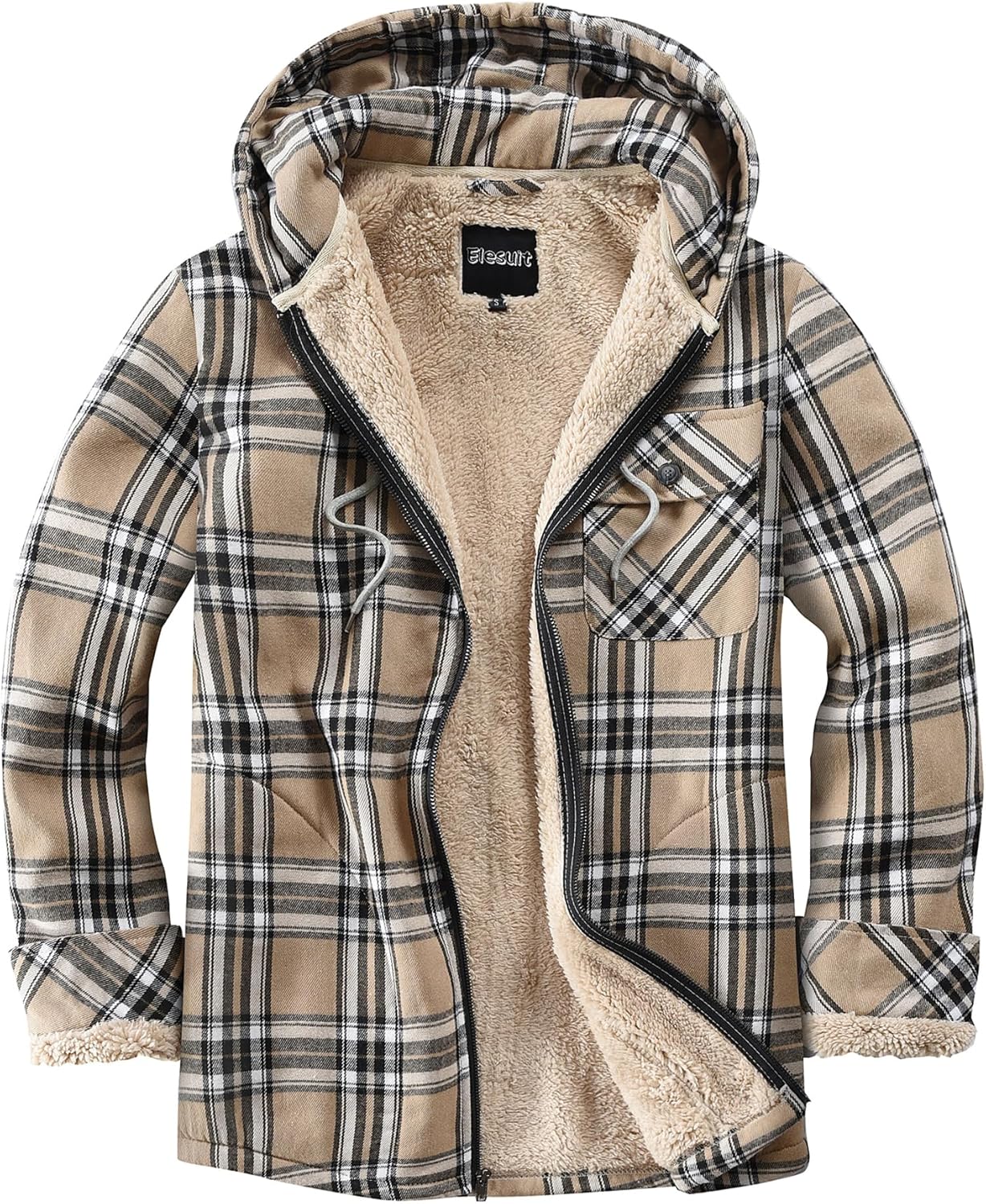 Elesuit Men's Full Zip Fleece Flannel Jacket for Cold Weather