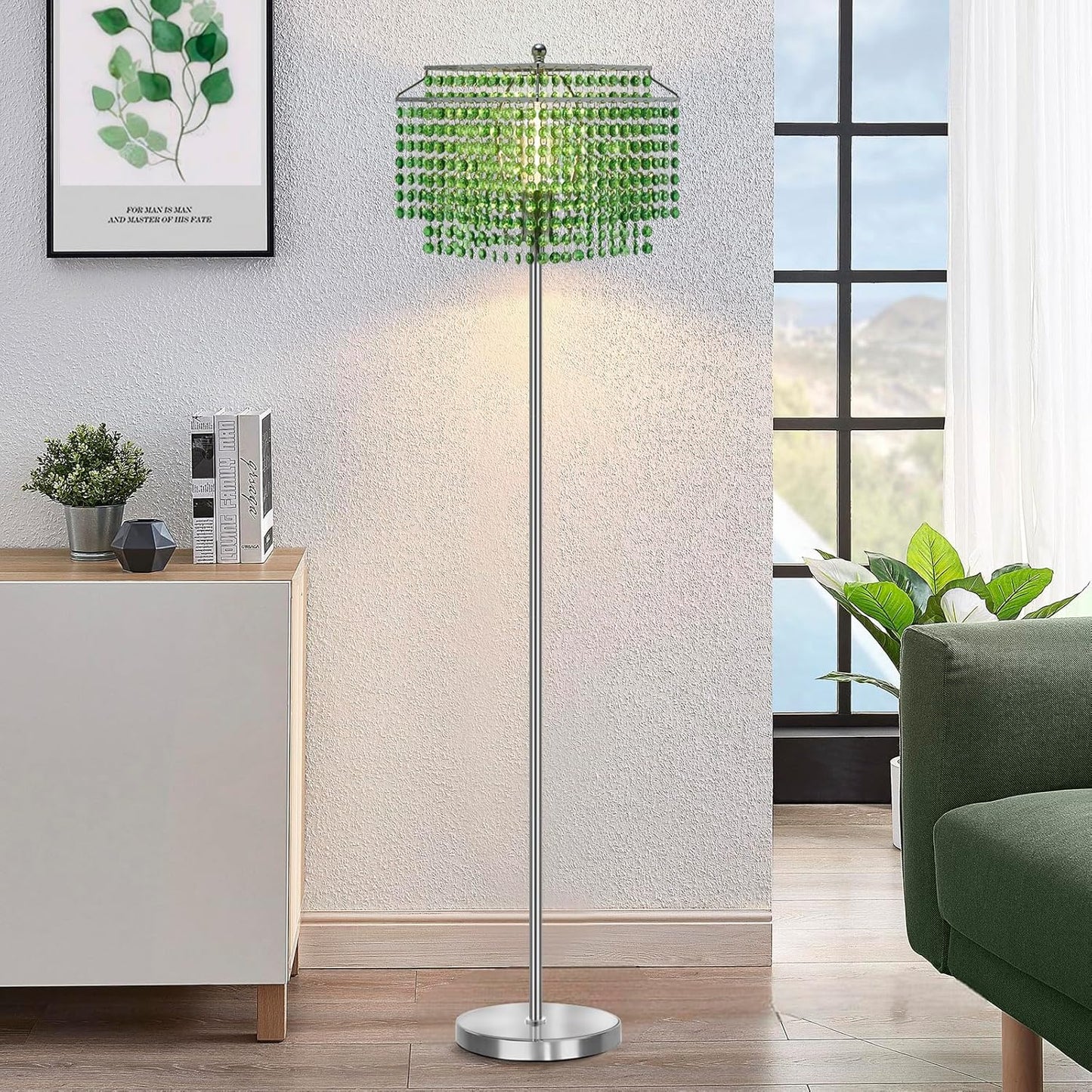 Elegant 64in Crystal Floor Lamp with On-Off Foot Switch