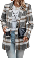 Women Plaid Shacket Jacket - Lightweight Wool Blend Tartan Coat