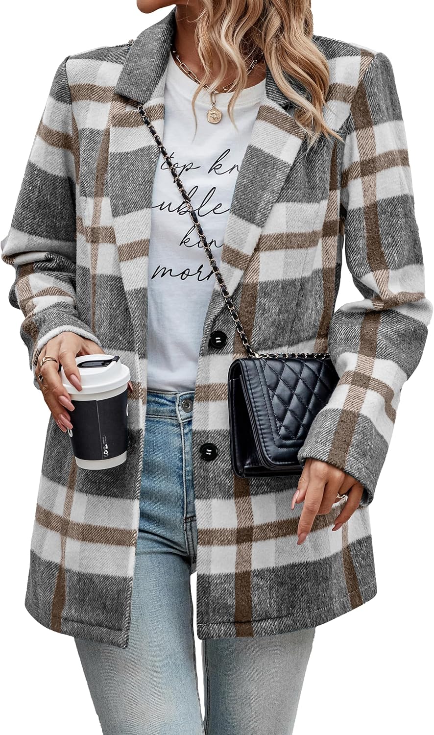 Plaid Shacket Jacket for Women with Pockets for Winter Wear