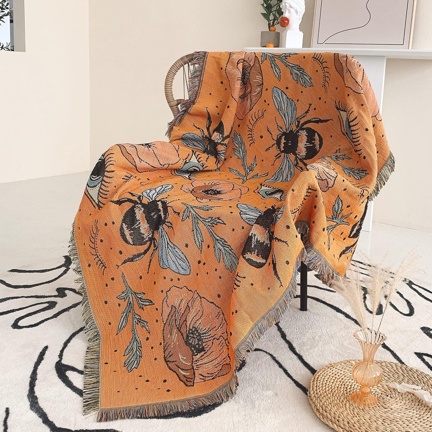 Boho Throw Blanket Reversible Cotton Tapestry for Room Decor