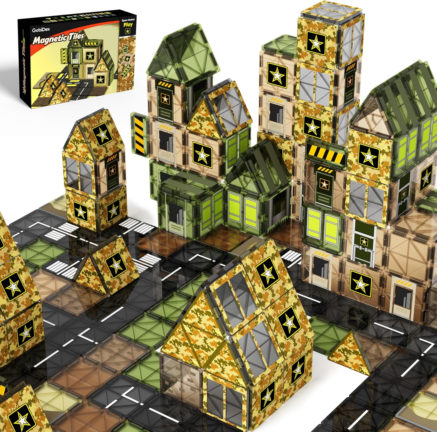 GobiDex Army Magnetic Tiles Road Set for Creative Playtime Fun