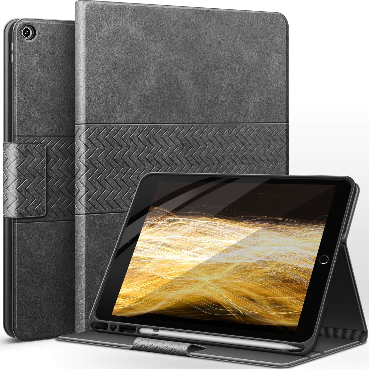 iPad 10.2 Case with Pencil Holder - Durable Vegan Leather Cover