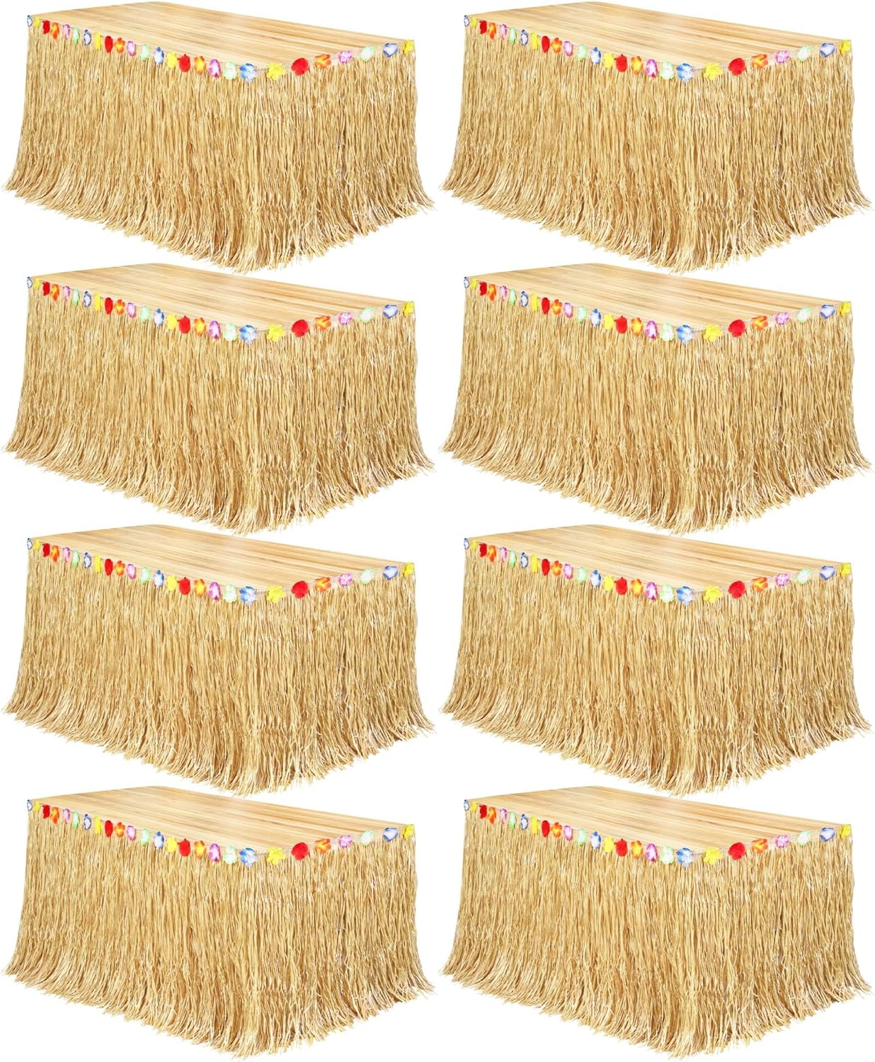 Luau Grass Table Skirt Set for Tropical Party Decorations