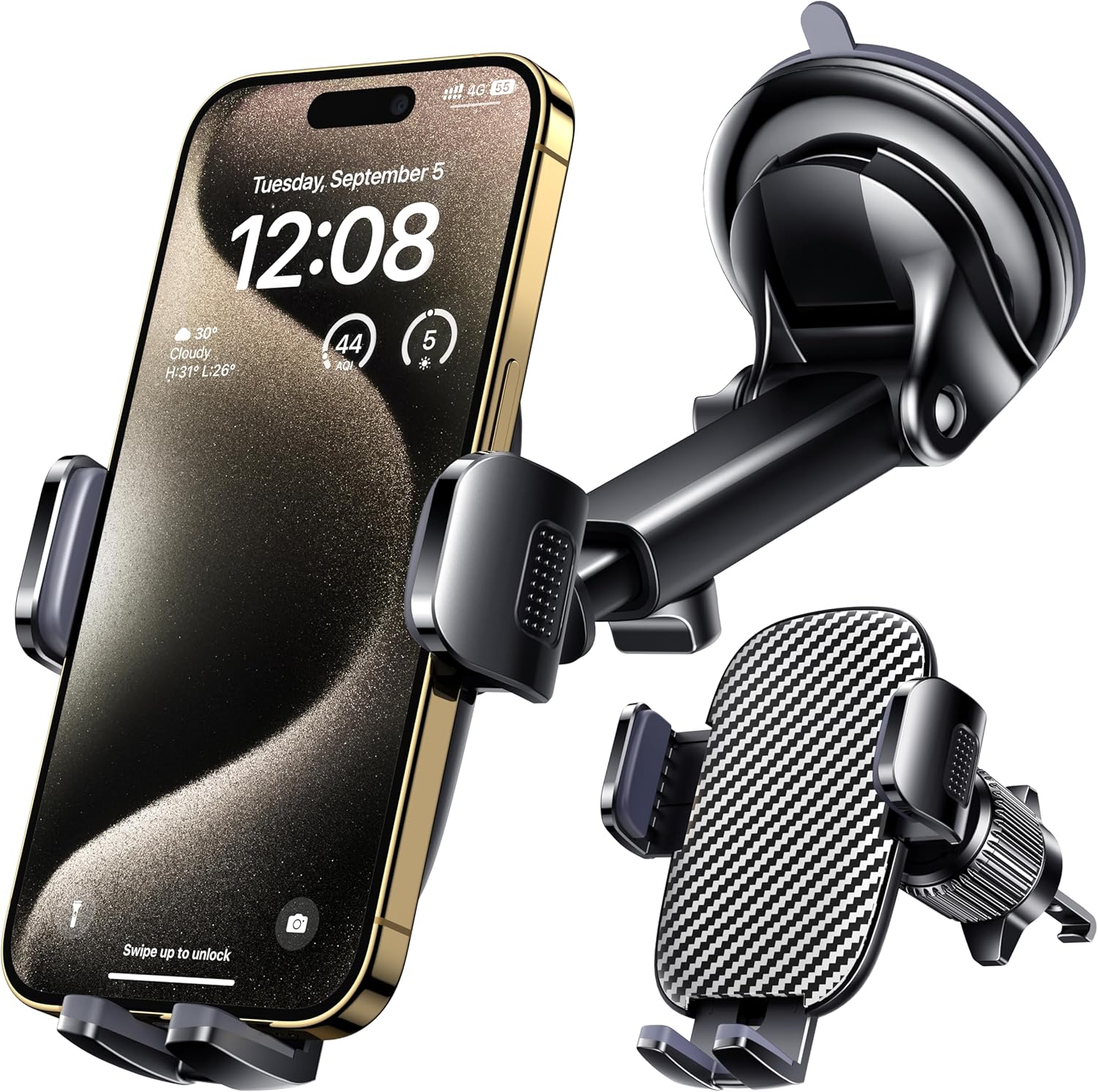 Qifutan Carbon Fiber Car Phone Holder - Hands-Free Mount