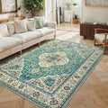 Floral Medallion Area Rug 5x7 - Soft Low-Pile Washable Accent Rug