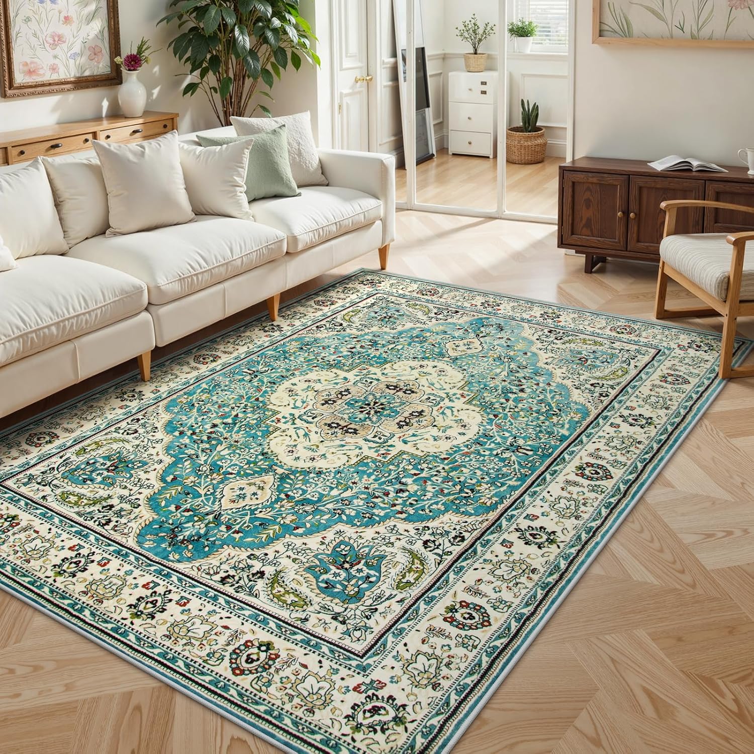 Lahome Floral Medallion Area Rug - Soft Non-Slip 5x7 Carpet