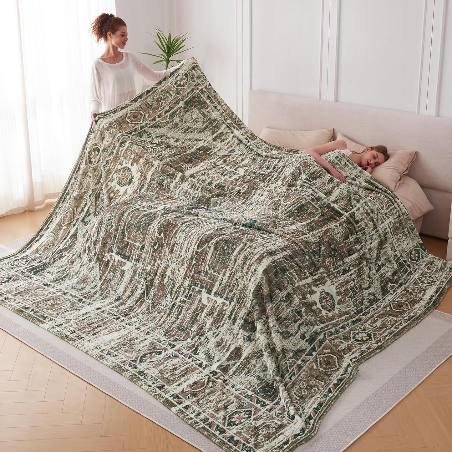Oversized Vintage Pattern Blanket for Bed, Travel, and Camping