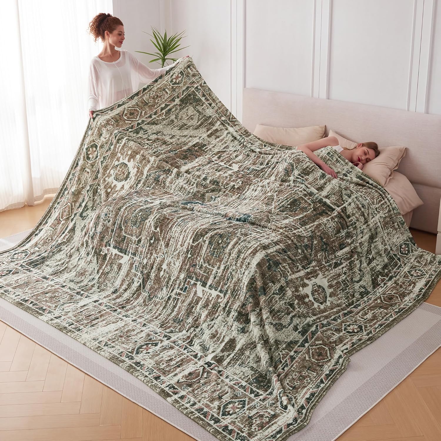Oversized Vintage Pattern Blanket for Bed, Travel, and Camping