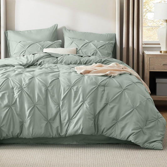 California King Comforter Set in Sage Green - 7 Piece Luxury Bedding