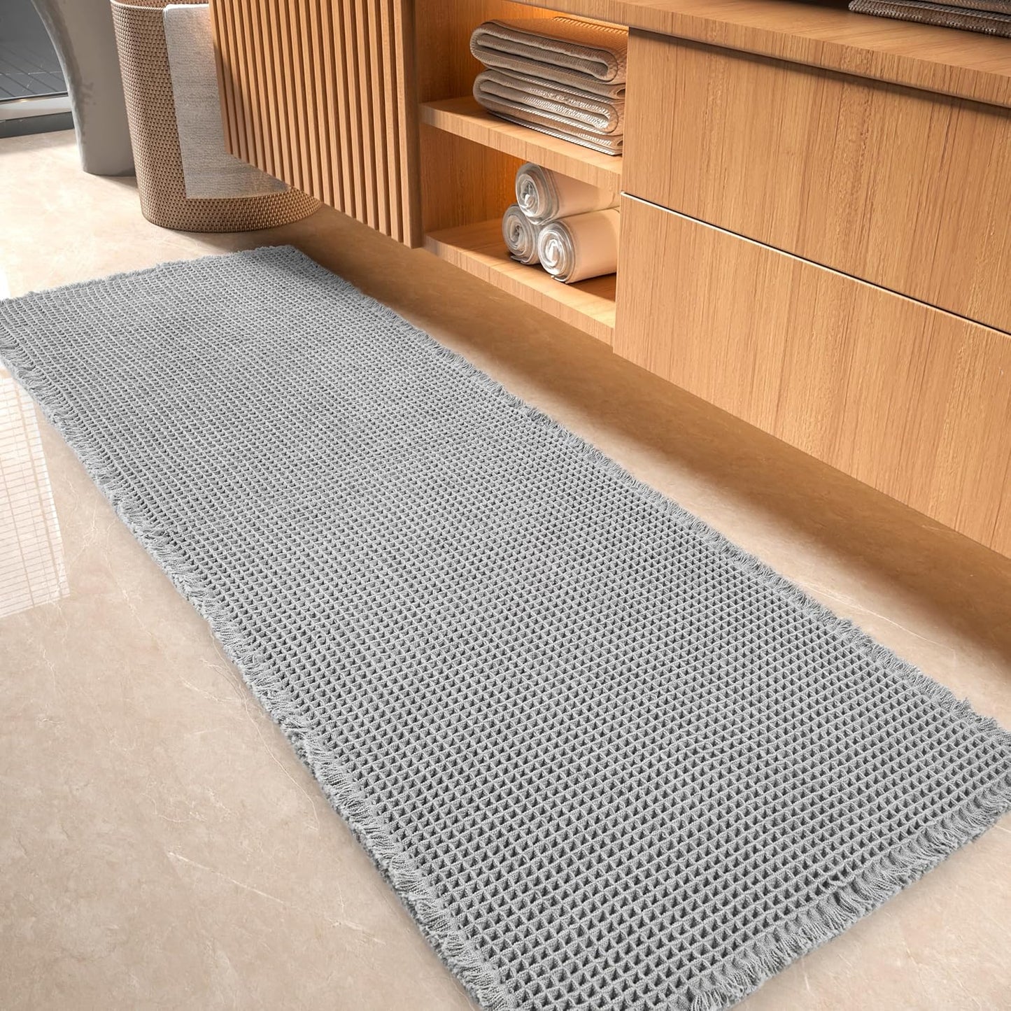 Waffle Bath Mat Runner Rug for Super Absorbent Non Slip Safety