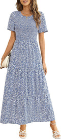 Summer Casual Smocked Floral Maxi Dress - Flowy Tiered Comfort