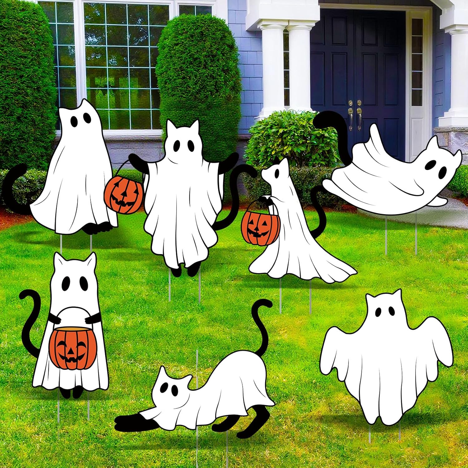 Halloween Ghost Cat Yard Signs for Spooky Outdoor Decor