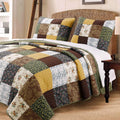 100% Cotton Patchwork Mustard Yellow Quilt Set King - Reversible