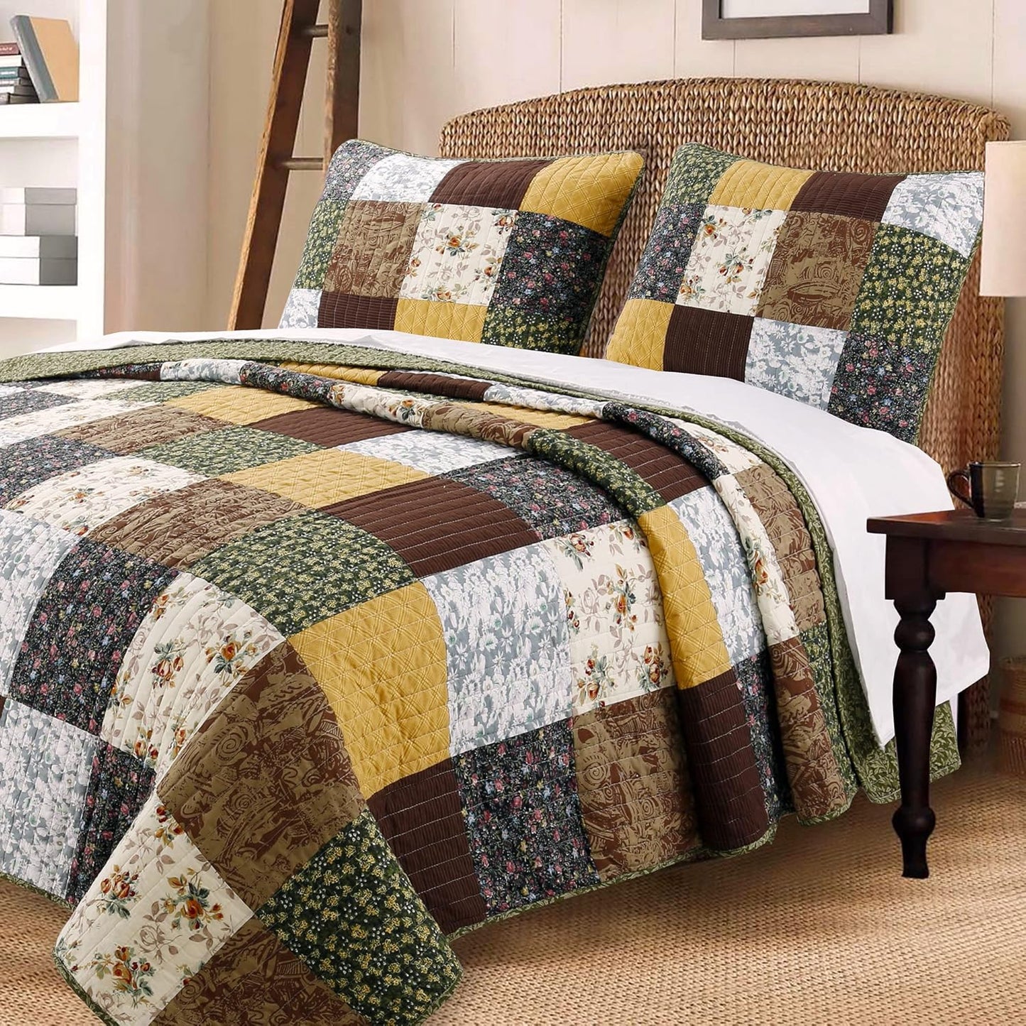 Cozy Line Home Fashions 100% Cotton Patchwork Quilt Set