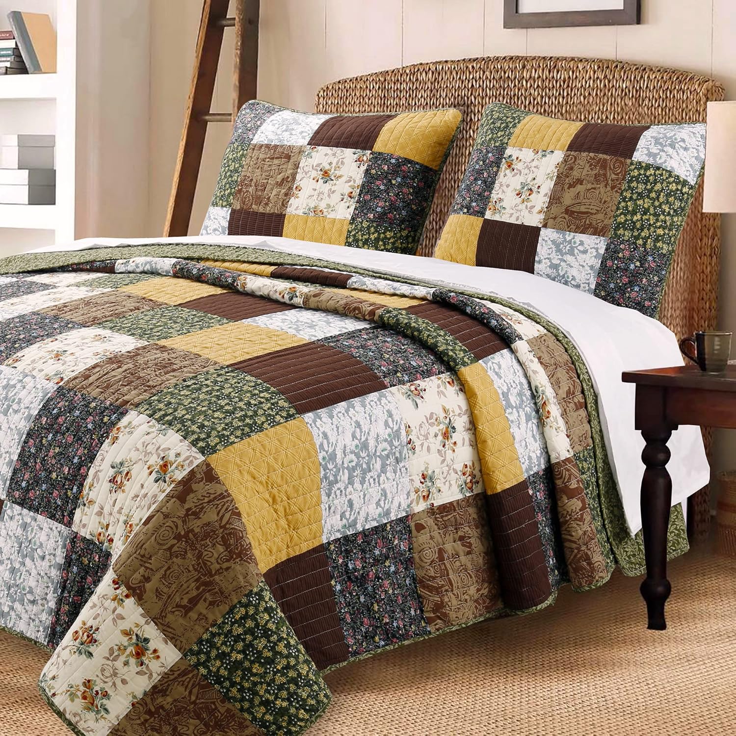 Cozy Line Home Fashions 100% Cotton Patchwork Quilt Set
