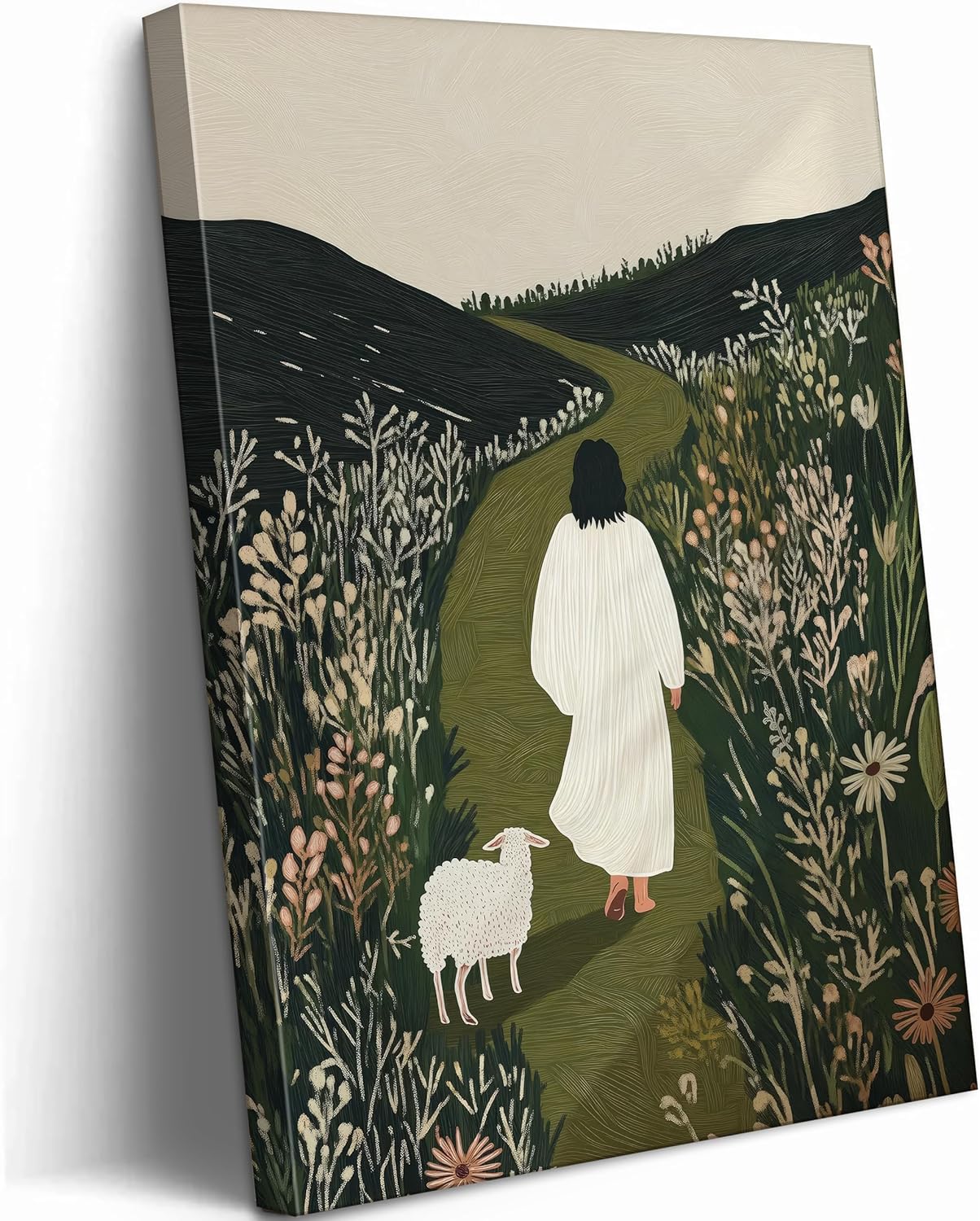 Jesus and Lamb Christian Canvas Wall Art for Home Decor