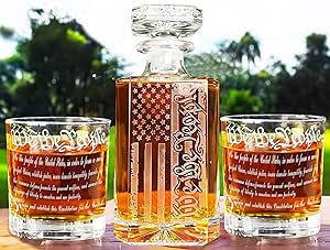 YJGS Whiskey Decanter Set with American Flag and Glasses