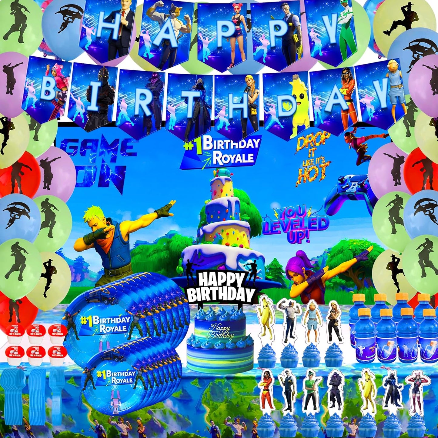 Gaming Party Supplies Birthday Decoration Set 142 Pack for Fun