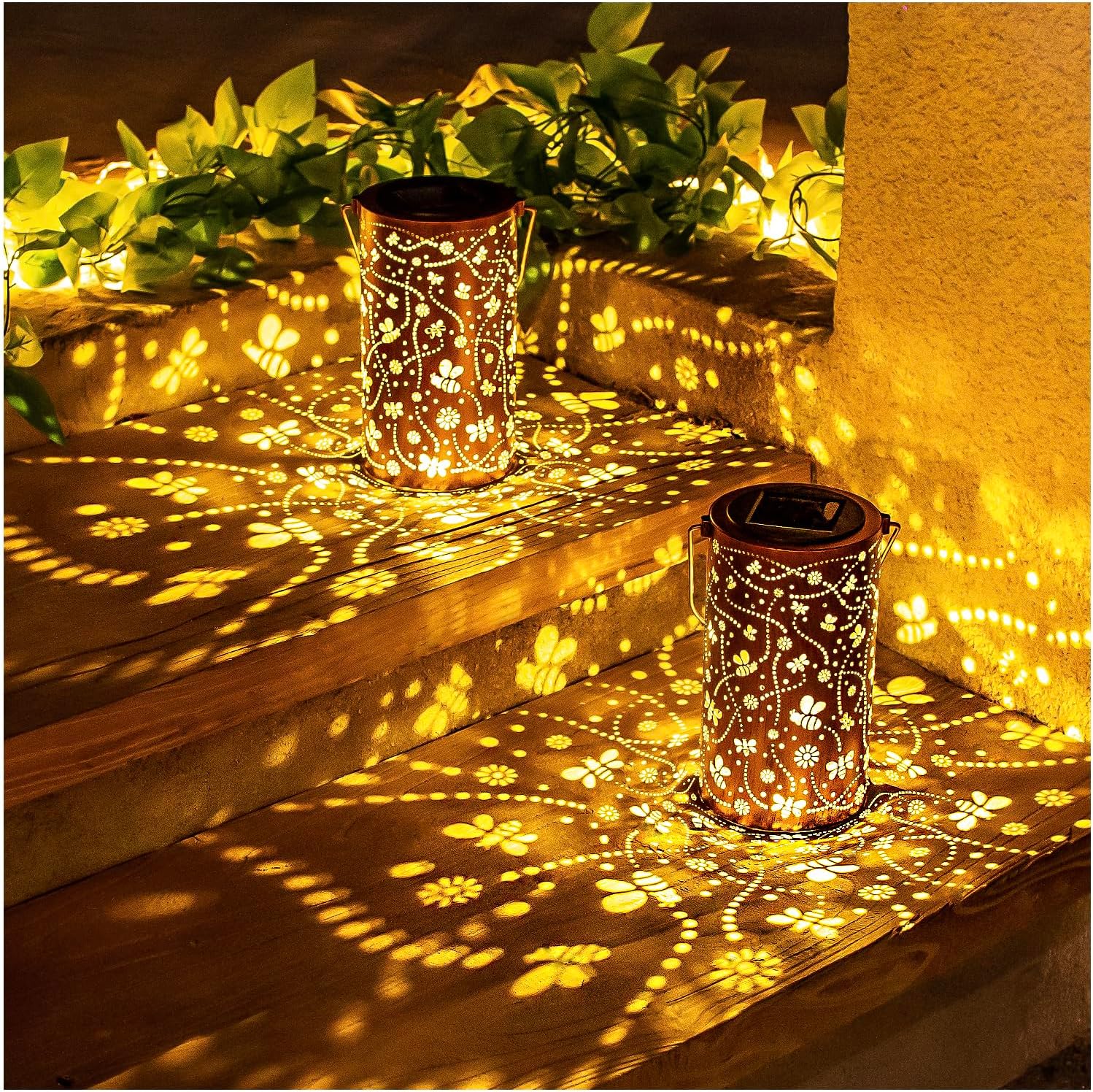 Bee Solar Lanterns Outdoor Waterproof Hanging Lights for Garden