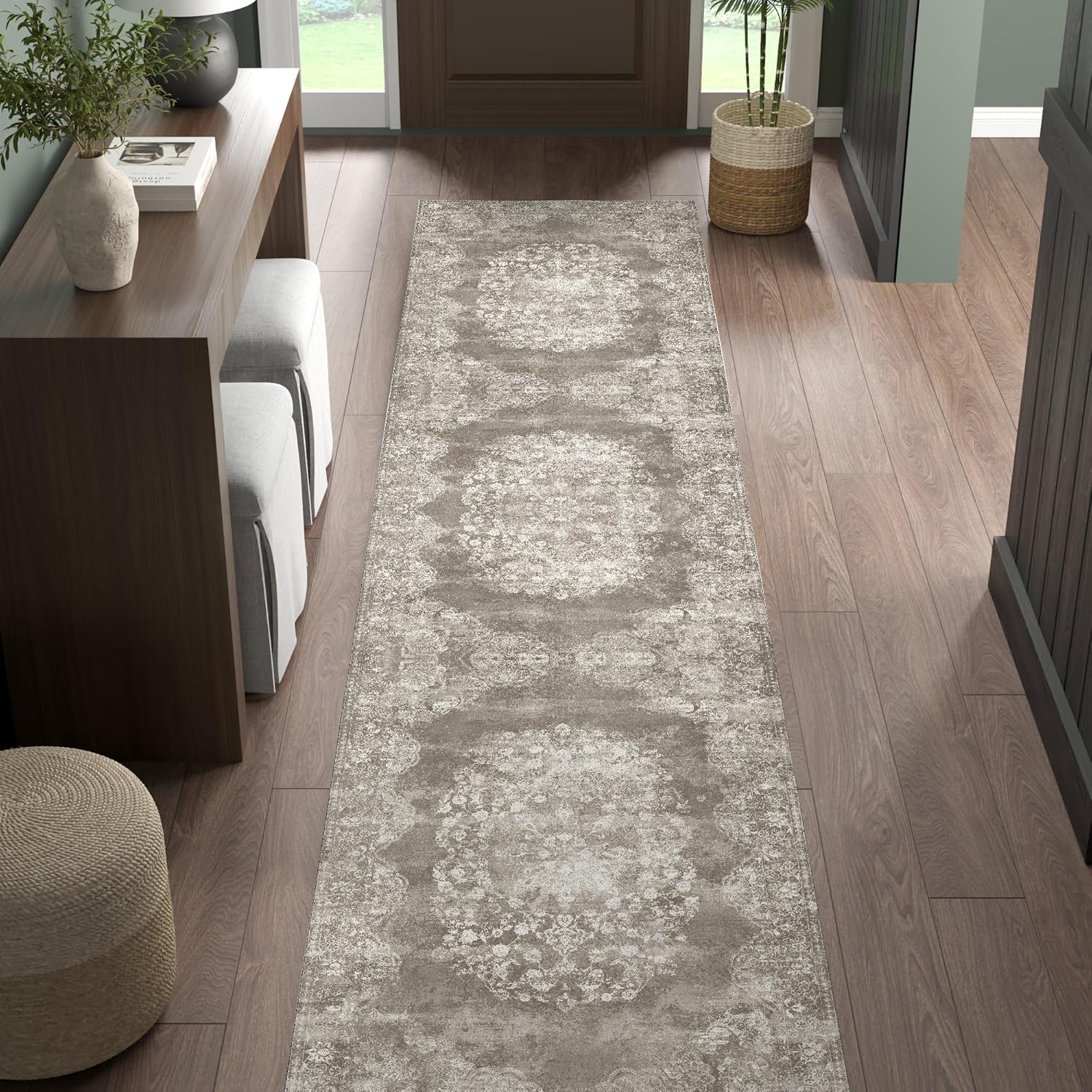 Vintage Floral Distressed Hallway Runner Rug for Home Decor