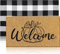Fall Coir Door Mat Set with Pumpkin and Checkered Rug Design
