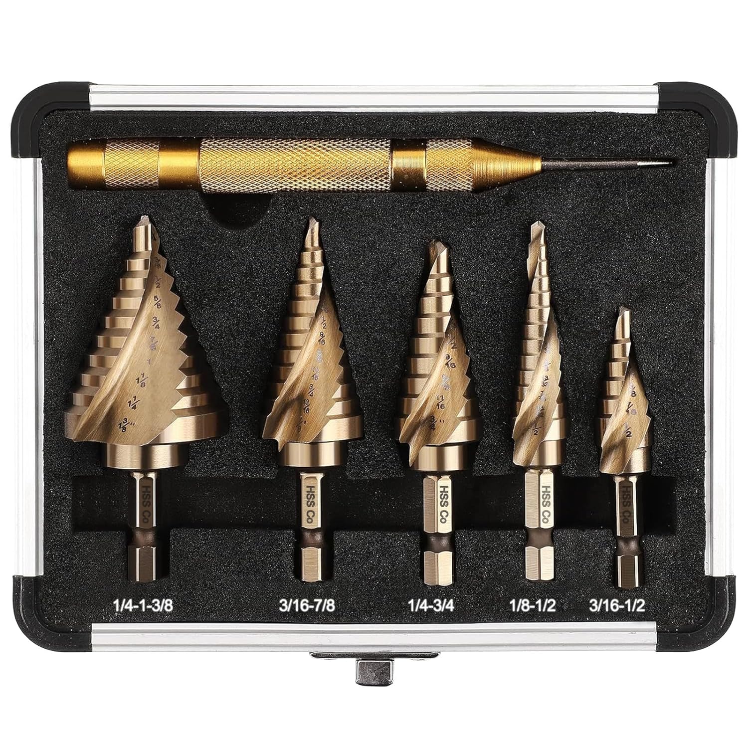 6PC Cobalt Step Drill Bit Set for Metal, Wood, and Plastic