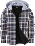 Flannel Jacket for Men Fleece Plaid Hoodie Zip Up - Sherpa Lined