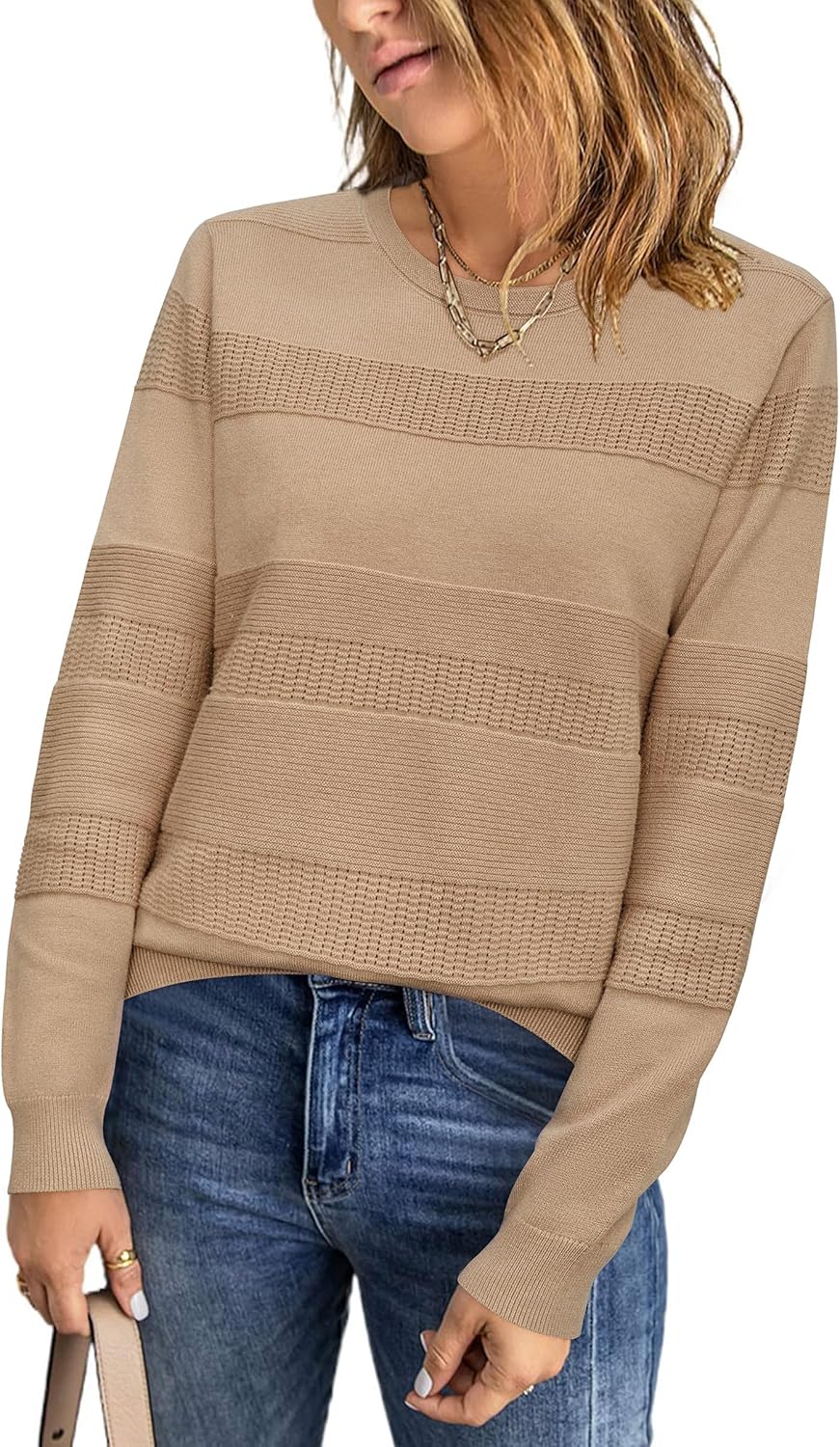Arach&Cloz Womens Fall Sweaters 2024 Crochet Crew Neck Tops
