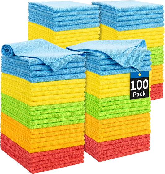 100 Absorbent Microfiber Cleaning Cloths - All-Purpose Wipes