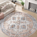 Round Area Rug 8ft Vintage Floral Non-Slip for Home Use